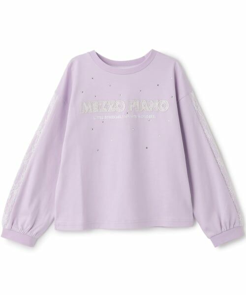 mezzo piano / メゾピアノ Tシャツ | 袖ロゴレースライン 長袖Tシャツ(ラベンダー)