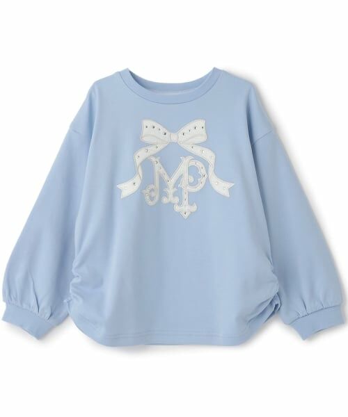 mezzo piano / メゾピアノ Tシャツ | リボンロゴアップリケ　長袖Tシャツ（ブルー）