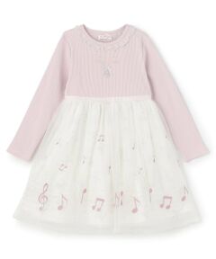 mezzo piano / メゾピアノ ミニ丈・ひざ丈ワンピース | 音符刺しゅうチュール　ドッキングワンピース