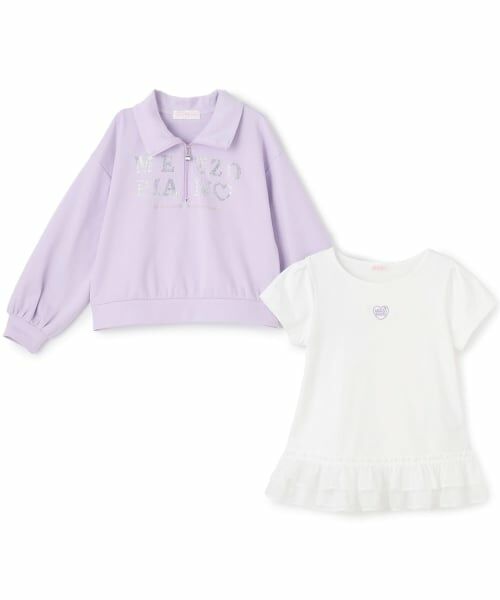 mezzo piano / メゾピアノ スウェット | ハーフZIPプルオーバー＆裾フリル半袖Tシャツセット | 詳細1