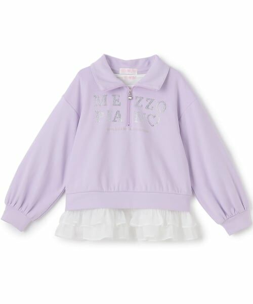 mezzo piano / メゾピアノ スウェット | ハーフZIPプルオーバー＆裾フリル半袖Tシャツセット（ラベンダー）