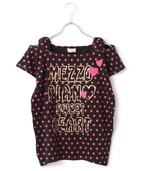 ＊＊mezzo piano / メゾピアノ Tシャツ | 大粒ドットプリント肩だしカットソー（黒）