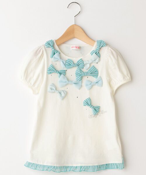 ＊＊mezzo piano / メゾピアノ Tシャツ | たっぷりリボンデコ半袖Ｔシャツ（オフ ホワイト）