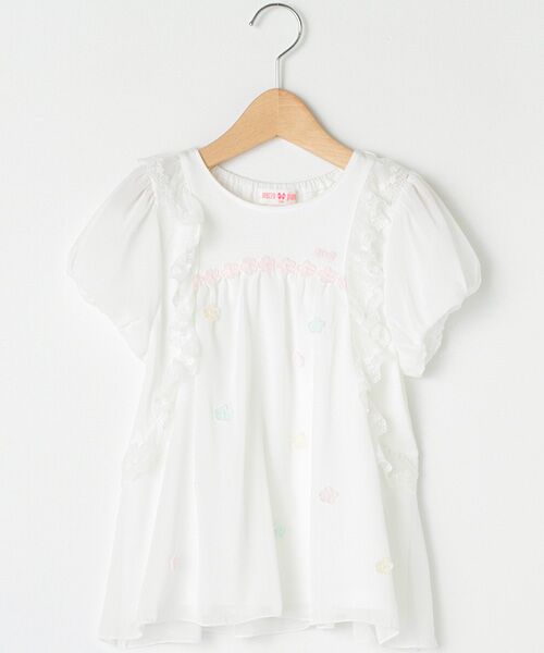 ＊＊mezzo piano / メゾピアノ チュニック | フラワーレースデコシフォンフリルチュニック（オフ ホワイト）