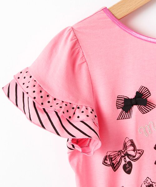 美品メゾピアノ100リボンセットアップピンクTシャツ&フリルスカパンツ2点セット リボンいっぱい肩フリルTシャツ(90 白): キッズ - ナルミヤ
