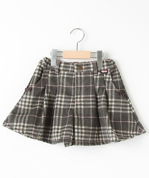 ＊＊mezzo piano / メゾピアノ ショート・ハーフ・半端丈パンツ | 【ネット限定】リボンつきチェック柄キュロット（グレ-）