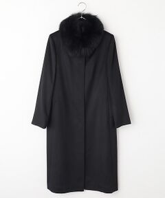 カシミヤコート ロング丈ベルト付き BLACK 楽天市場】カシミヤ100％ ロングコート フォックス ファー付き