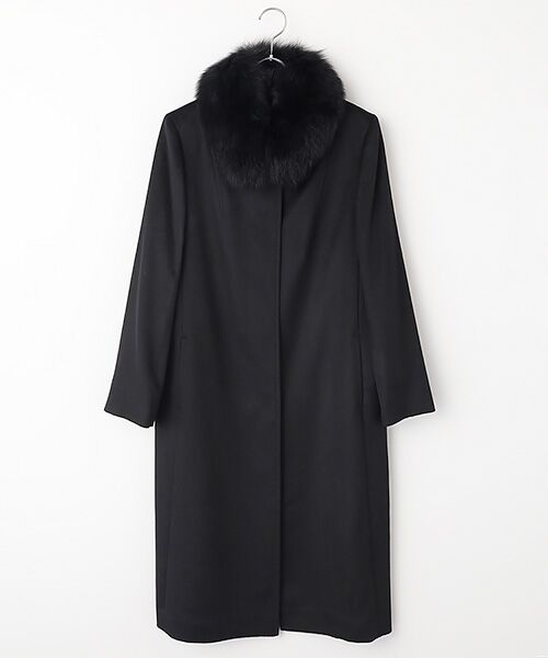 カシミヤコート ロング丈ベルト付き BLACK Yahoo!オークション - カシミヤ100% ロングコート ブラック 黒