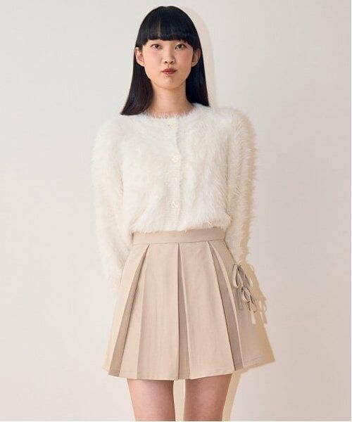 Mi-je / ミジェ ミニ・ひざ丈スカート | リボンプリーツスカート【韓国ファッション】（ベージュ）