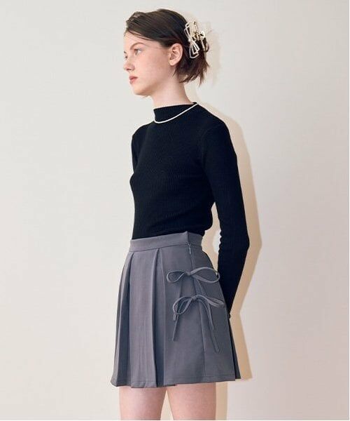 Mi-je / ミジェ ミニ・ひざ丈スカート | リボンプリーツスカート【韓国ファッション】（グレー）