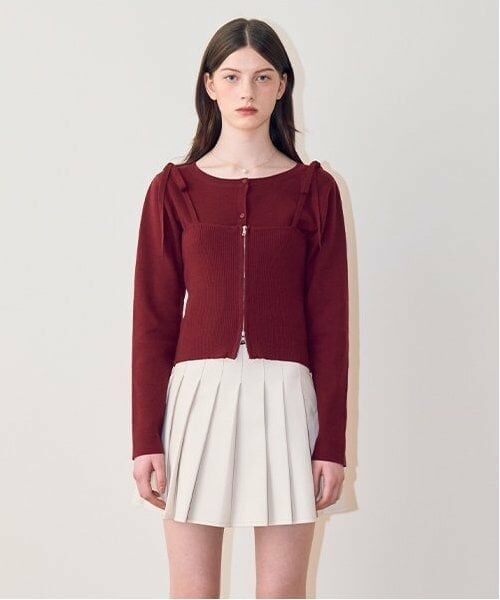 Mi-je / ミジェ ミニ・ひざ丈スカート | 合皮プリーツスカート【韓国ファッション】（アイボリー）