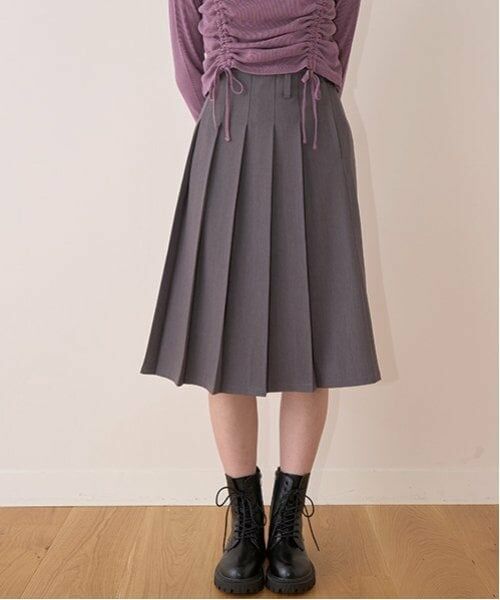 Mi-je / ミジェ ミニ・ひざ丈スカート | プリーツミディスカート【韓国ファッション】（グレー）