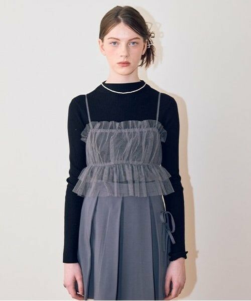 Mi-je / ミジェ ニット・セーター | チュールビスチェニットSET【韓国ファッション】（チャコール）