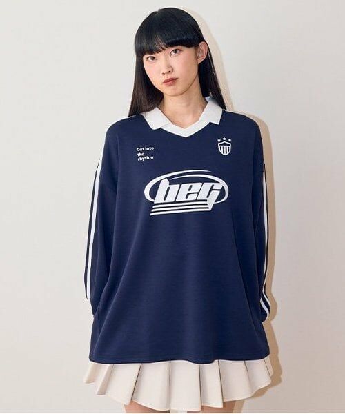 Mi-je / ミジェ Tシャツ | ゲームポロプルオーバー【韓国ファッション】（紺）