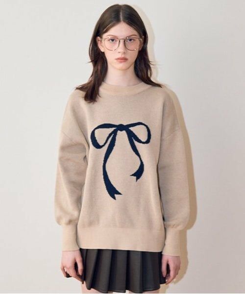 Mi-je / ミジェ ニット・セーター | アソートジャガードニット【韓国ファッション】（ベージュ）