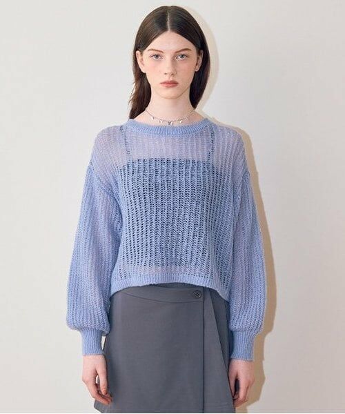Mi-je / ミジェ ニット・セーター | メッシュニット【韓国ファッション】（ブルー グレー）
