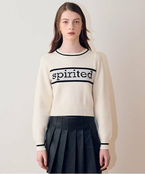 Mi-je / ミジェ ニット・セーター | ラインロゴジャガードニット【韓国ファッション】（オフ ホワイト）