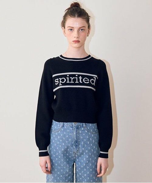 Mi-je / ミジェ ニット・セーター | ラインロゴジャガードニット【韓国ファッション】（黒）