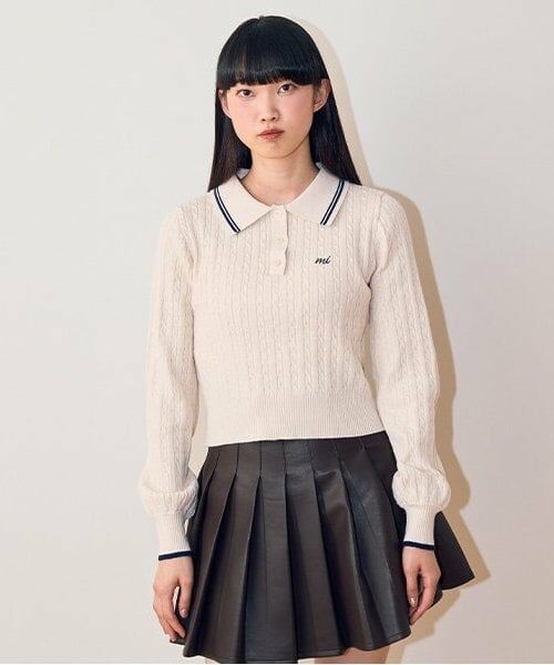 Mi-je / ミジェ ニット・セーター | コンパクトポロニット【韓国ファッション】（オフ ホワイト）