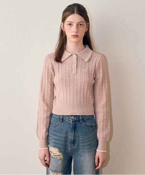 Mi-je / ミジェ ニット・セーター | コンパクトポロニット【韓国ファッション】（ピンク）