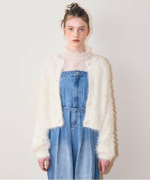 Mi-je / ミジェ ニット・セーター | シャギーショートカーディガン【韓国ファッション】（アイボリー）