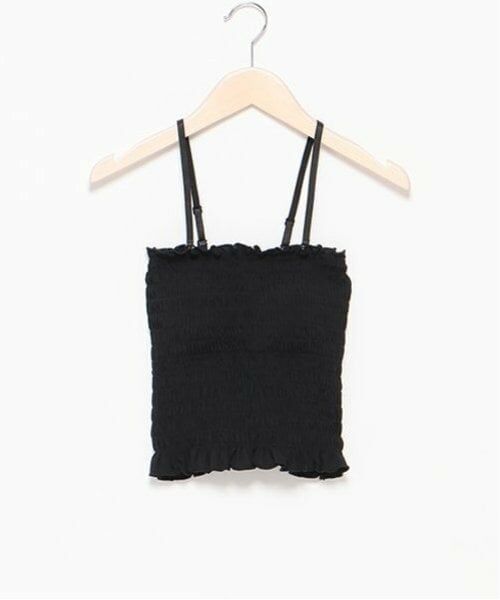 Mi-je / ミジェ Tシャツ | シャーリングブラトップ【韓国ファッション】（黒）