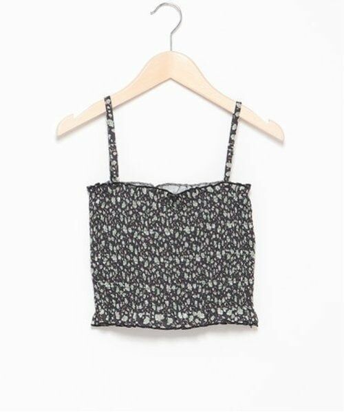 Mi-je / ミジェ Tシャツ | 花柄シャーリングブラトップ【韓国ファッション】（黒）