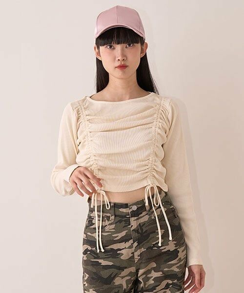 Mi-je / ミジェ Tシャツ | ピグメントシャーリングテレコ【韓国ファッション】（アイボリー）