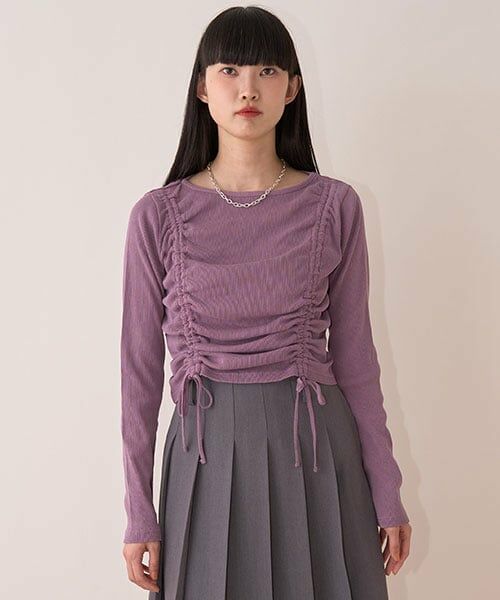 Mi-je / ミジェ Tシャツ | ピグメントシャーリングテレコ【韓国ファッション】（パープル）