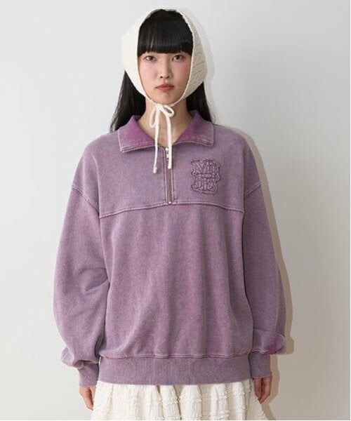 Mi-je / ミジェ Tシャツ | ハーフZIPプルオーバー【韓国ファッション】（パープル）