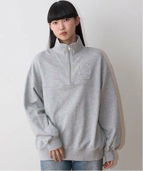 Mi-je / ミジェ Tシャツ | ハーフZIPプルオーバー【韓国ファッション】（トップ グレー）