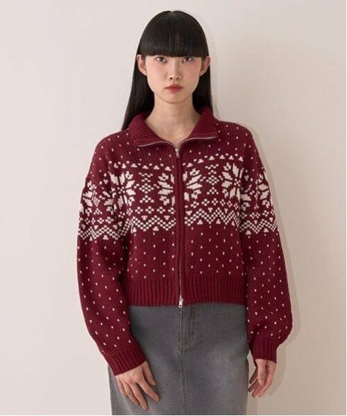 Mi-je / ミジェ ニット・セーター | ノルディックZIPニット【韓国ファッション】（エンジ）