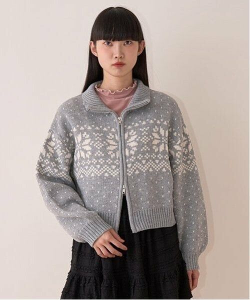 Mi-je / ミジェ ニット・セーター | ノルディックZIPニット【韓国ファッション】（グレー）