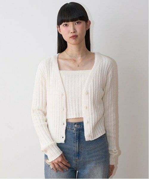 Mi-je / ミジェ ニット・セーター | リブカーデキャミSET【韓国ファッション】（アイボリー）