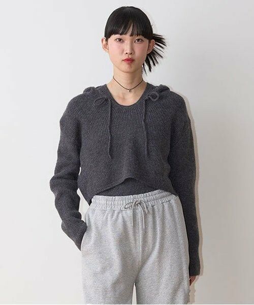 Mi-je / ミジェ ニット・セーター | フードインナーSET【韓国ファッション】（チャコール）