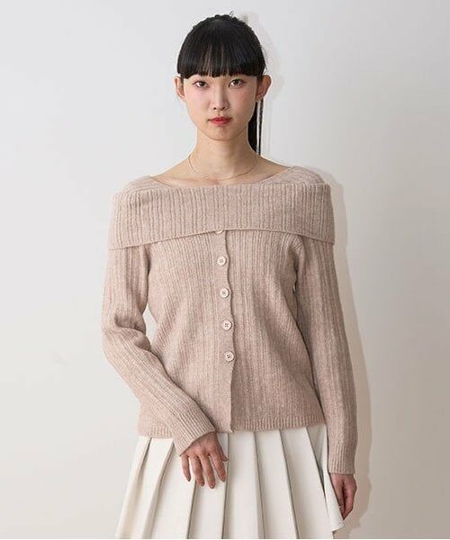 Mi-je / ミジェ ニット・セーター | オフショルレイヤードニット【韓国ファッション】（ベージュ）