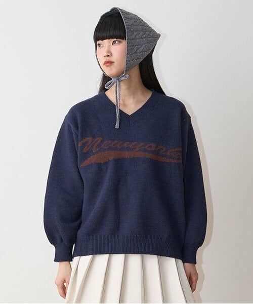 Mi-je / ミジェ ニット・セーター | ニューヨークVネックニット【韓国ファッション】（紺）