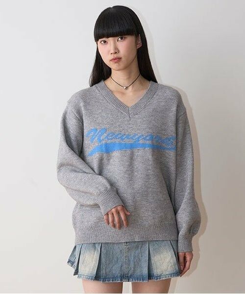 Mi-je / ミジェ ニット・セーター | ニューヨークVネックニット【韓国ファッション】（グレー）