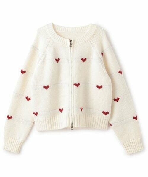 Mi-je / ミジェ ニット・セーター | ハートJQハーフZIP【韓国ファッション】（オフ ホワイト）