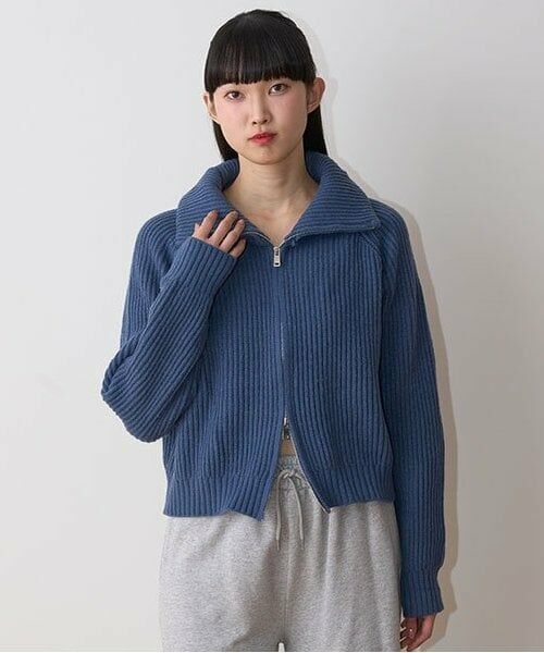 Mi-je / ミジェ ニット・セーター | スタンドZIPニット【韓国ファッション】（ブルー）