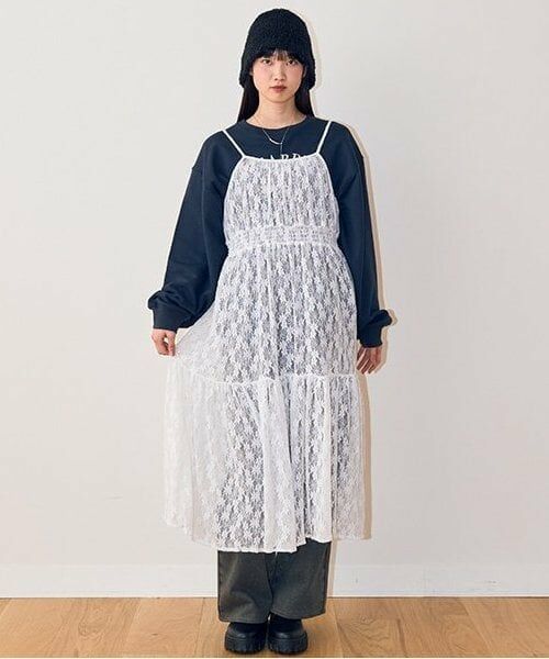 Mi-je / ミジェ ミニ丈・ひざ丈ワンピース | シアーワンピース【韓国ファッション】（オフ ホワイト）