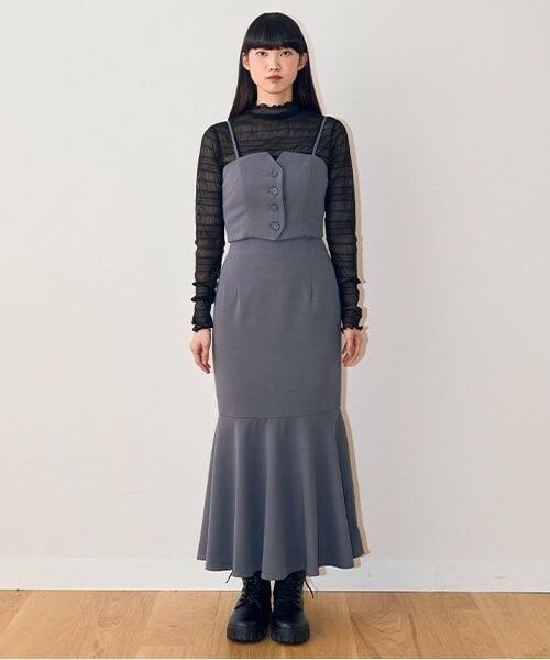 Mi-je / ミジェ ミニ・ひざ丈スカート | ビスチェセットアップ【韓国ファッション】（グレー）