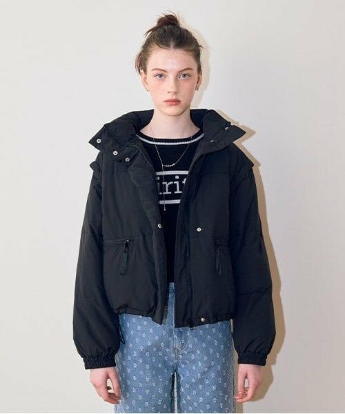 Mi-je / ミジェ ブルゾン | 2WAYジャケット【韓国ファッション】（黒）
