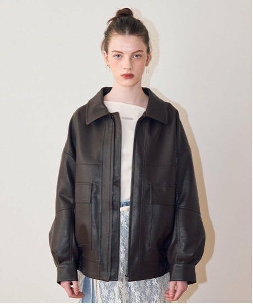 Mi-je / ミジェ ブルゾン | レザージャケット【韓国ファッション】（コゲ茶）