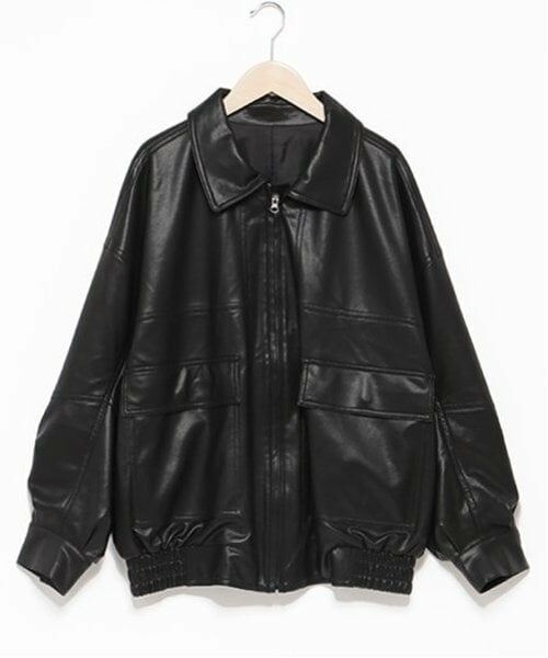 Mi-je / ミジェ ブルゾン | レザージャケット【韓国ファッション】（黒）