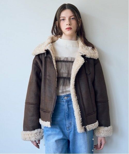 Mi-je / ミジェ ブルゾン | ムートン風ジャケット【韓国ファッション】（茶）