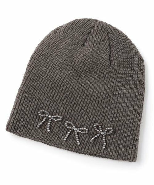 Mi-je / ミジェ ニットキャップ | ビーズリボンニット帽【韓国ファッション】（チャコール）