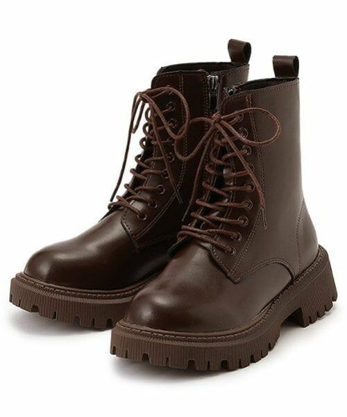 Mi-je / ミジェ ブーツ（ショート丈） | シンプルレースアップブーツ【韓国ファッション】（茶）