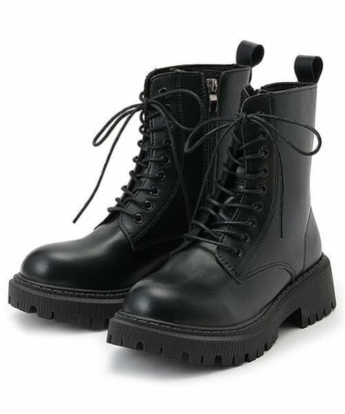 Mi-je / ミジェ ブーツ（ショート丈） | シンプルレースアップブーツ【韓国ファッション】（黒）