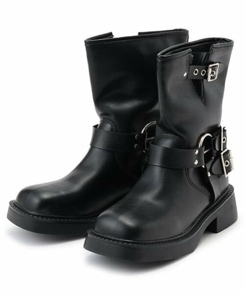 Mi-je / ミジェ ブーツ（ショート丈） | メタルバックルブーツ【韓国ファッション】（黒）